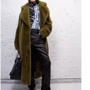 Soon NEW 9/2 Boho Olive Green Faux Fur Long Coat